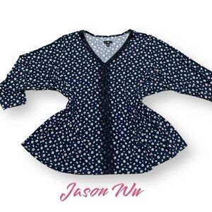 Jason Wu Plus Curve Women’s Floral Lace Navy Blouse - 5X